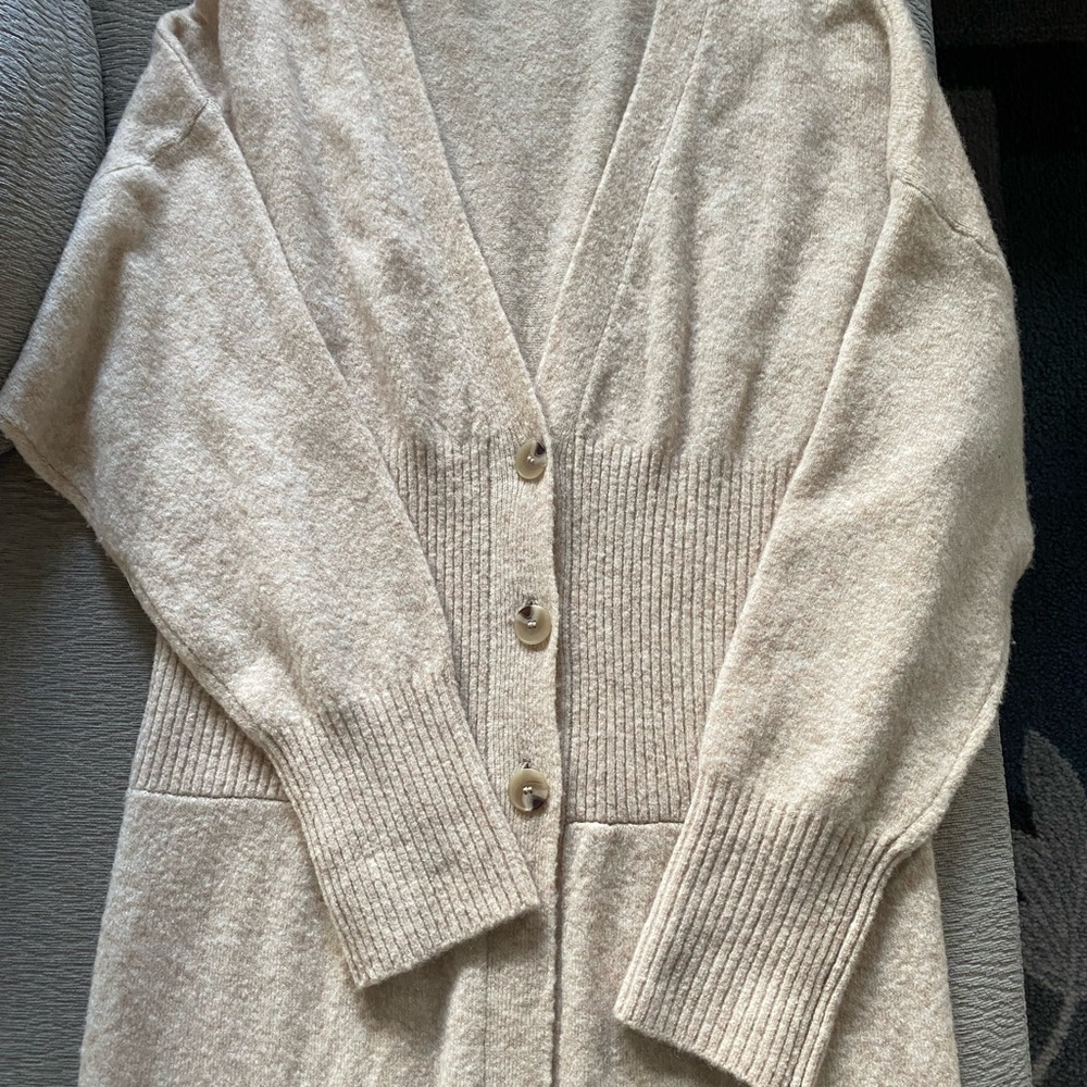 ZARA Beige Wool Blend Long Cardigan Sweater - Size M - Picture 7 of 9